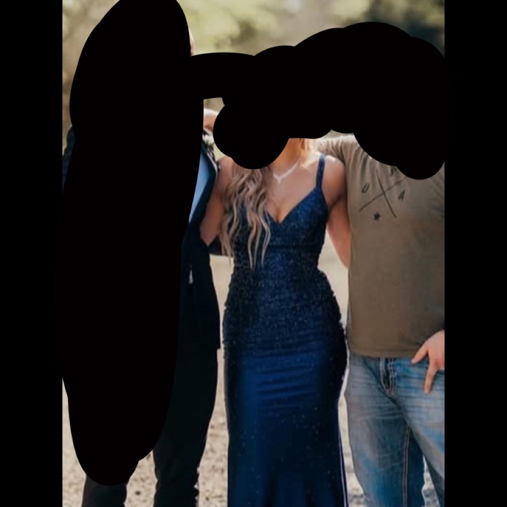 Elegant Navy Blue Sequin Gown